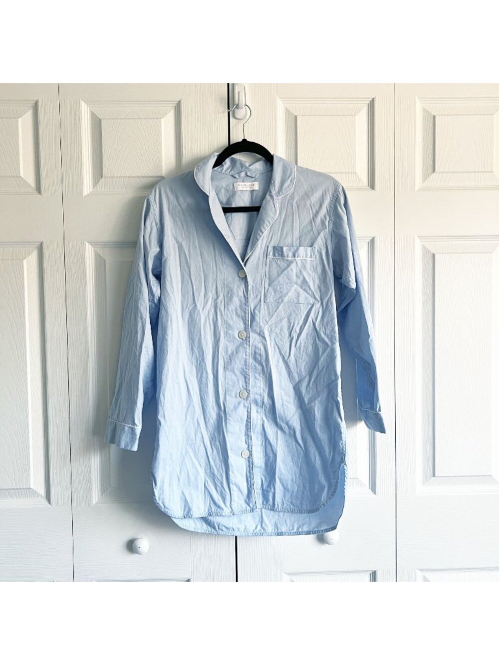Everlane Blue Button Front Long Sleeve Tunic Mini Dress Women's Size X-Small XS
